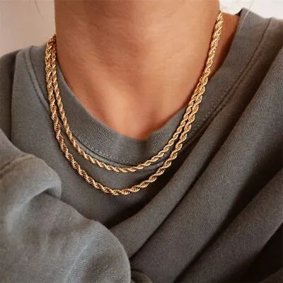 2-7mm Wholesale 18K Gold Plated Stainless Steel Women Men Rope Chain 18-32'' • $7.30