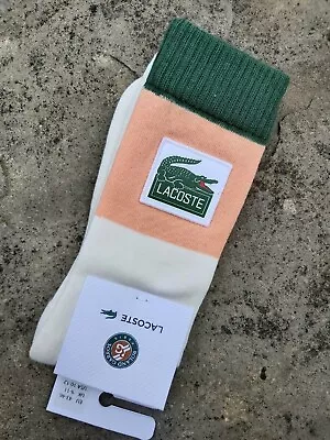 Mens LACOSTE Sports Roland Garros SOCKS White Green Orange RA7022 Lac5 • £35