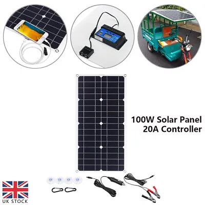 100W Solar Panel Kit With 12V 20A Battery Charger Controller Caravan Boat UK • £30.98