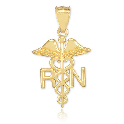 Gold Caduceus Registered Nurse (RN) Herald's Staff Charm Pendant • $119.99