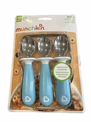 Munchkin Raise 3 Toddler Blue Spoons BPA Free 12mt Hearts On Handle • $13