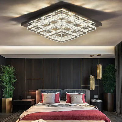 Large LED Ceiling Lights Crystal Flush Chandelier Lamp Pendant Living Room Decor • £22.95