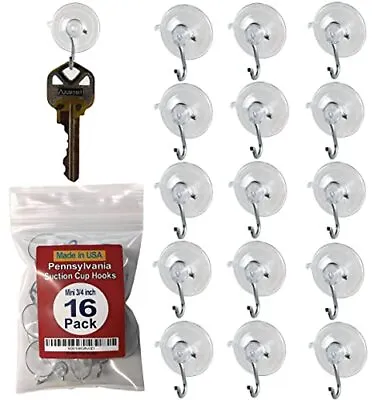 SCB- 16-Pak (Mini 3/4 Inch) Pennsylvania Heavy Duty Suction Cup Hooks For Glass • $10.56