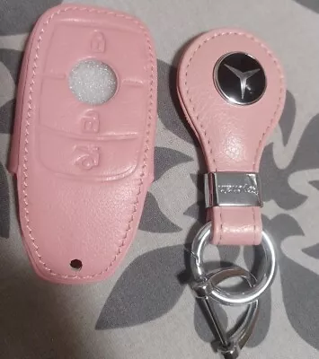 Pink 3 Button Leather Key Case Fob Cover Mercedes E S Class GLC E300L C260L • $14.99