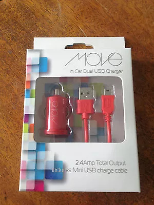 MOVE IN-CAR DUAL USB CAR CHARGER 2.4amp RED+MINI USB PICKUP WELCOME          ER1 • $18