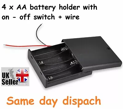 Battery Holder 4 X AA Closed With Switch WIRE LEAD 4xAA 6V UK • £4.89