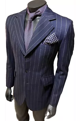 38 R 32 W Vintage Ireland Bespoke 1972 Wool NAVY Pinstripe 2 Piece Suit Jacket • $275