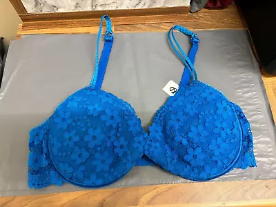 La Senza Women's Blue Lace Padded Underwired Bra Size 38D UK VGC • £4.99