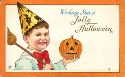Cute WIZARD BOY Holds Spooky JOL On Colorful Vintage 1921 HALLOWEEN Postcard • $24.99