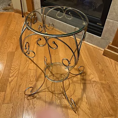 Vintage Gold Metal Side Table With Glass Top Two Tiered • $85