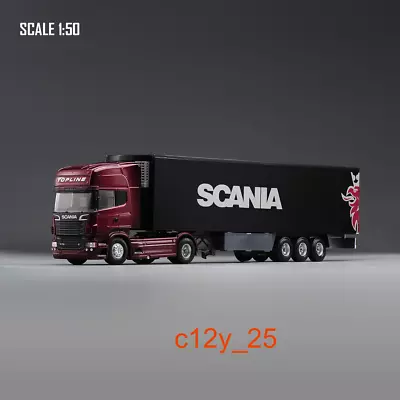 1/50 Black Scania 730 Semi-Trailer Diecast Truck Model Toy Tractor W/Container • £38.39