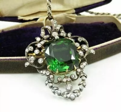 6Ct Green Emerald Lab Created  Vintage Pendant Necklace 14K Yellow Gold Plated • $303.99