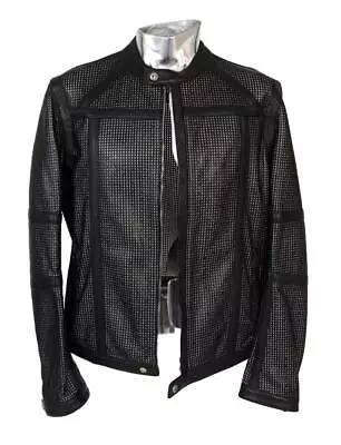 John Richmond Perforated Leather Café Racer Jacket XL EU54 RRP £3350 Black • $491.60