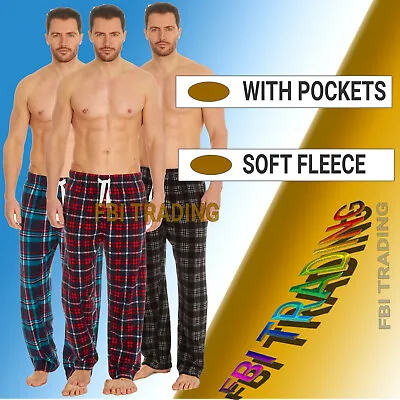  Mens Pyjamas Pants Bottoms CHECK  FLEECE Fabric Lounge Trousers Warm • £8.99