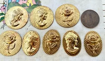 Vintage Textured Gold Tone Metal Cameo & Rose Stampings Cabs Mix 8 • $2.06