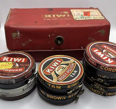 Vintage Kiwi Shoe Shine Compact Travel Case With 7 Polish Tins • $3.99