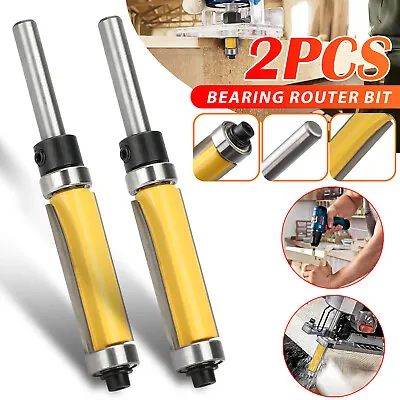 2Pcs 1-1/2  1/4  Shank Flush Trim Top Bottom Bearing Router Bit Woodworking Tool • $13.98