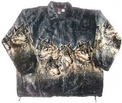 Black Mountain Gray Wolves Plush Fleece Timber Wolf Jacket (XS - 4X) • $74.95