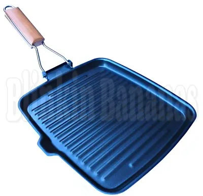 £9.49 • Buy Square Non Stick Griddle Grill Steak Frying Cooking Pan Skillet Folding Handle