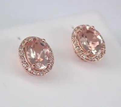 4Ct Oval Cut Genuine Morganite Push Back Halo Stud Earrings 14K Rose Gold Plated • $148.41