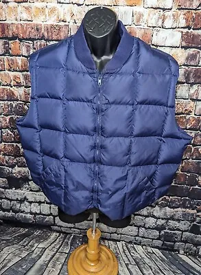 Cabelas Premium White Goose Down Puffer Vest Mens 2XL XXL Navy Blue Quilted Hunt • $39.39