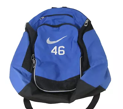 Nike Backpack Bag Blue 46 Swoosh RN# 56323 Multi Pocket Black White • $18.99