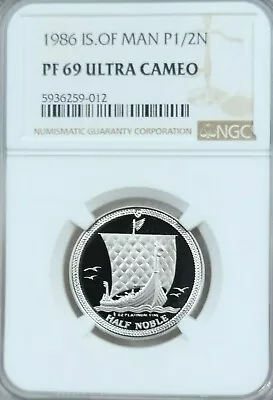 1986 Isle Of Man Platinum 1/2 Noble Ngc Pf 69 Ultra Cameo 1/2 Oz Low Mintage • $829.95