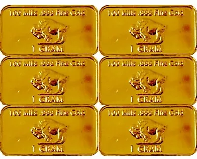 (6) 1 Gram - Gold Buffalo Bulllion Bar .999 Fine 24k Gold Bars BUNDLE LOT Gift • $78.85