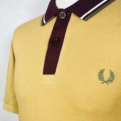 £28 • Buy Fred Perry Knitted Collar Polo Shirt - Desert - Size L - Mod 60s Casuals Scooter
