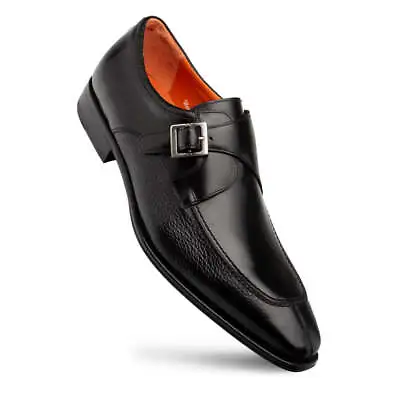 NEW Mezlan Dress Shoes Genuine Leather Single Monk Strap Deerskin Pego Black • $325