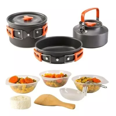 Camping Pot Set With 1.1L Teapot Outdoor Cookware Portable Cutlery Camping Gear • $77.09