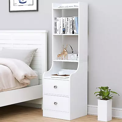 White Night Stand 55“ Modern Nightstand Bedside Table With 4-Tier Open Shelves  • $155.99