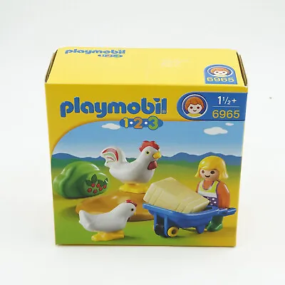 PLAYMOBIL 1.2.3 Farmers Wife Wheelbarrow & Hens Farm Playset 6965 New • £6.99