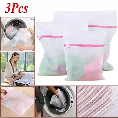 3 X Zipped Laundry Washing Mesh Net Clothes Bra Sox Underwear Machine Wash Bags. • £3.70