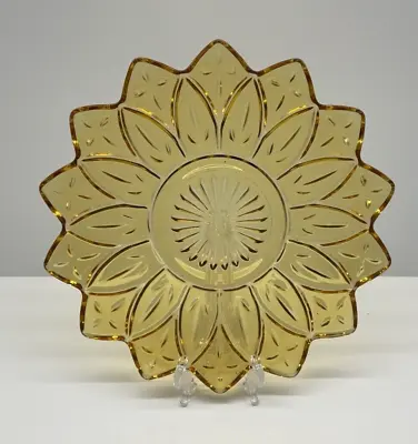 Amber Federal Glass Starburst Sun Gold Plate 9 Inch Sunflower • $7