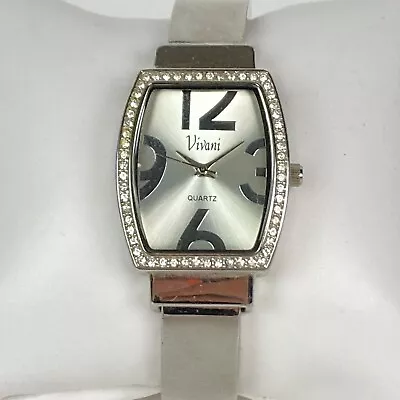 Vivani Watch Women Silver Tone Cuff Pavel Bezel Rectangle Dial New Battery 6.75  • $11.99