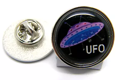 UFO Flying Saucer Badge Lapel Pin Gift 22mm Large Round Silver • £2.99