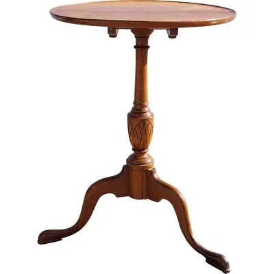 Antique American Cherrywood Tilt-Top Candle Stand Round Side Table C. 1780 • $395