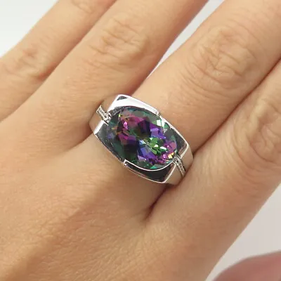 925 Sterling Silver Real Mystic Topaz & C Z Ring Size 10 • $58.99