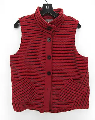 Habitat Jacket Women Medium Red Vest Pockets Striped Turtleneck Button Up Knit • $22.39