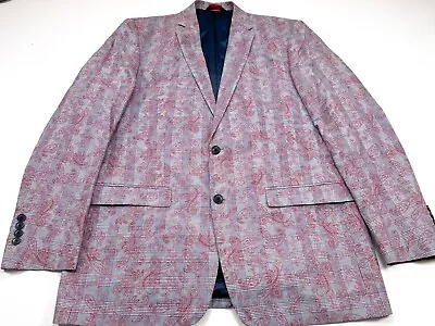 Linea Uomo 46L Blue Gray Red Paisley Cotton 2 Button Jacket Sport Blazer • $79.99