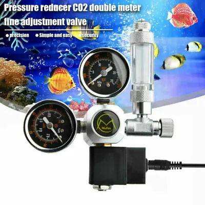Dual Gauge Aquarium CO2 Regulator With Solenoid Bubble Counter W21.8 UK EU Plug • £41.99