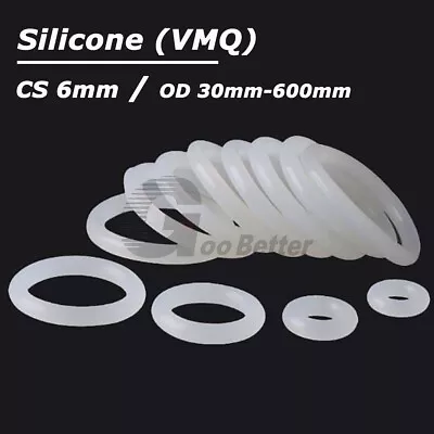 O Rings CS 6mm Food Grade White Silicone O-Ring Seals Washer Gasket OD 30-600mm • £4.50
