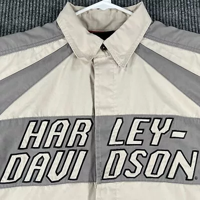 Harley Davidson Mens Large White Gray Short Sleeve Button Up Mechanic Shirt • $26.99