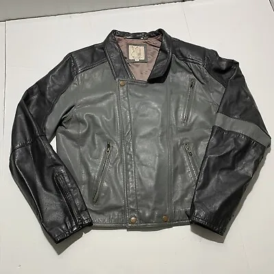 Vintage Leather Biker Jacket Triangle Back Gray Michael Jackson Thriller Vtg 40 • $120