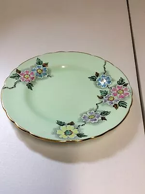 Vintage Tuscan 7  Dessert Plate English Fine Bone China - Green Gold Trim Floral • $14.95