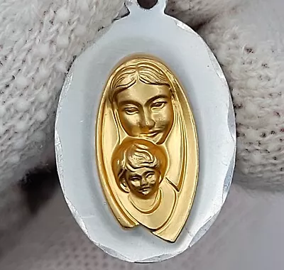 Unusual Two-Tone Silver Gold Pendant Mother Mary & Jesus Madonna & Child Germany • $11.99