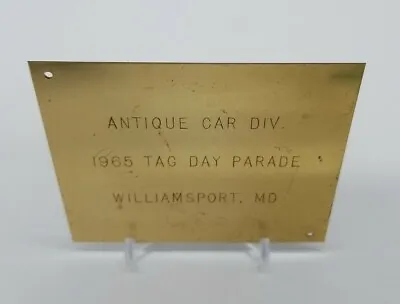 Antique Car Division 1965 Tag Day Parade Williamsport MD Car Club Plaque Badge • $21.87
