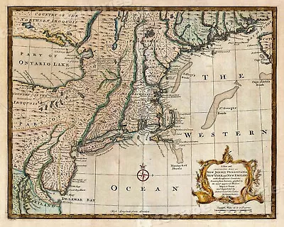 Historic Map Of New England 1747 Vintage Style Colonial Map - 20x24 • $16.95