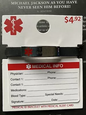Medical ID Bracelet With Medical Alert Card Type 1 Diabetes Black Silicone NWT • $8.75